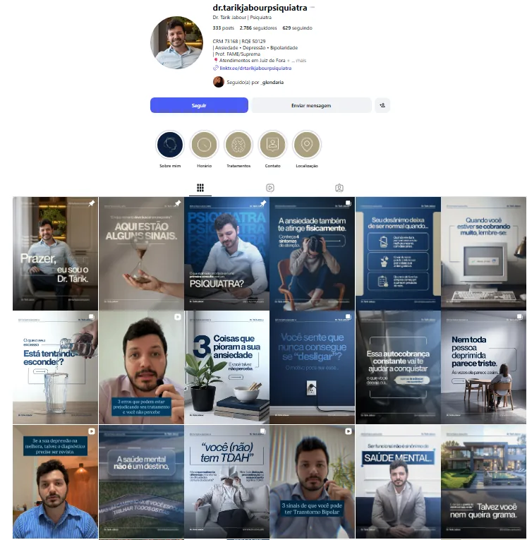 Feed de Instagram de clínica médica gerenciado pela MovMed